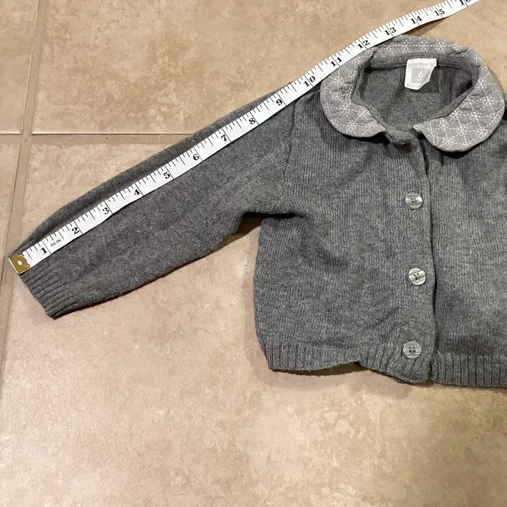 Gray Buttoned Cardigan With Decorative Collar Infant Size 6 Mon…
